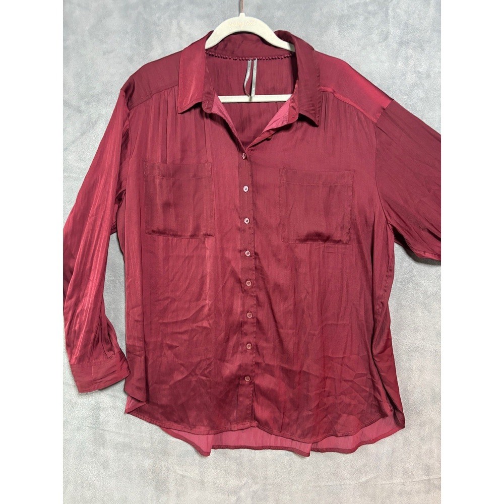 Anthropologie Womens Long Sleeve Button-Down Shirt XL Lightweight Satin Feel